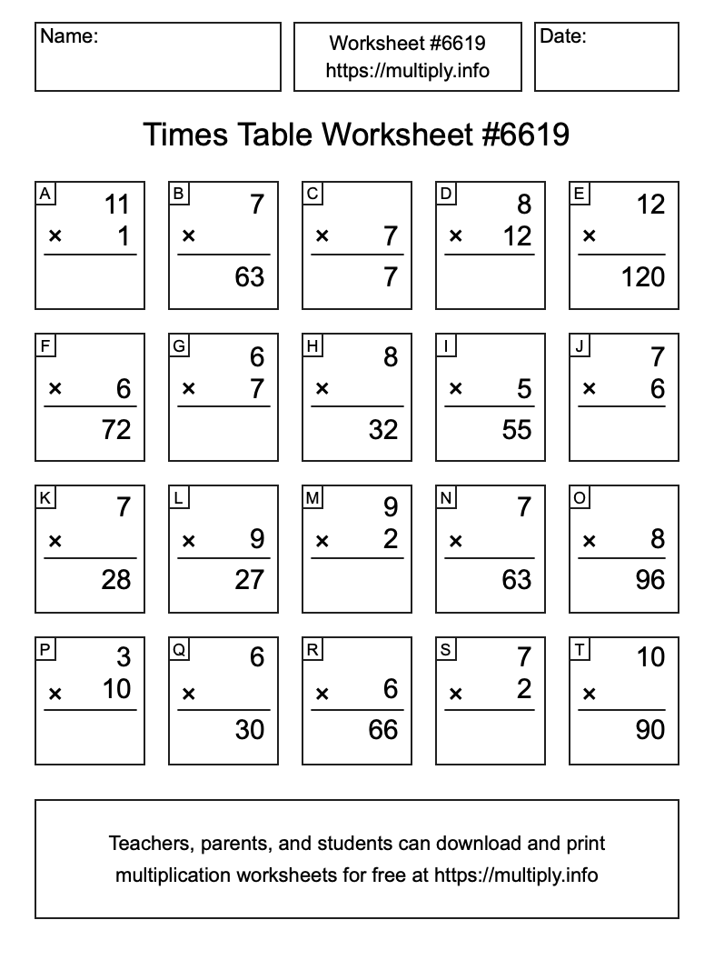 Times Table Worksheet #6619