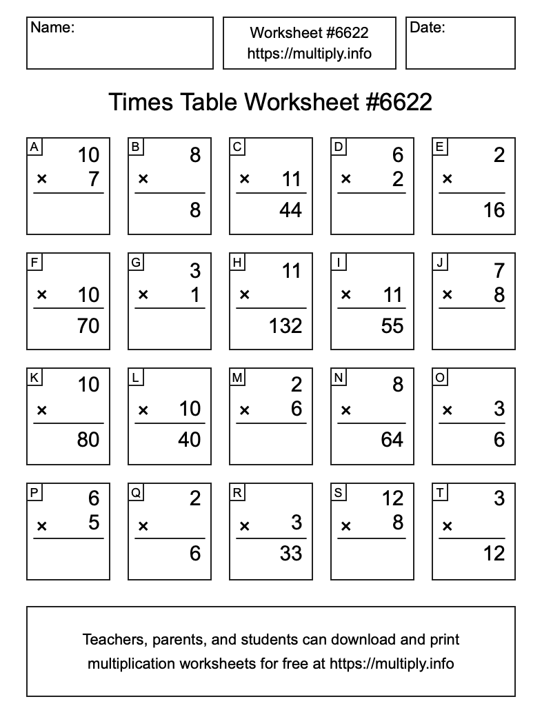 Times Table Worksheet #6622