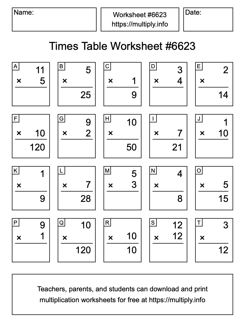 Times Table Worksheet #6623