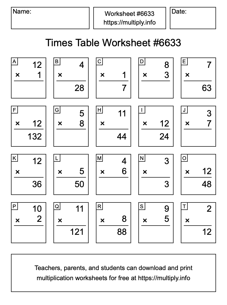 Times Table Worksheet #6633