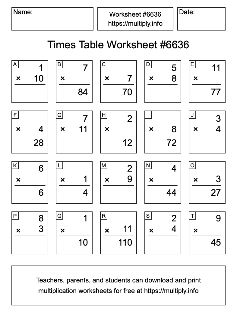 Times Table Worksheet #6636