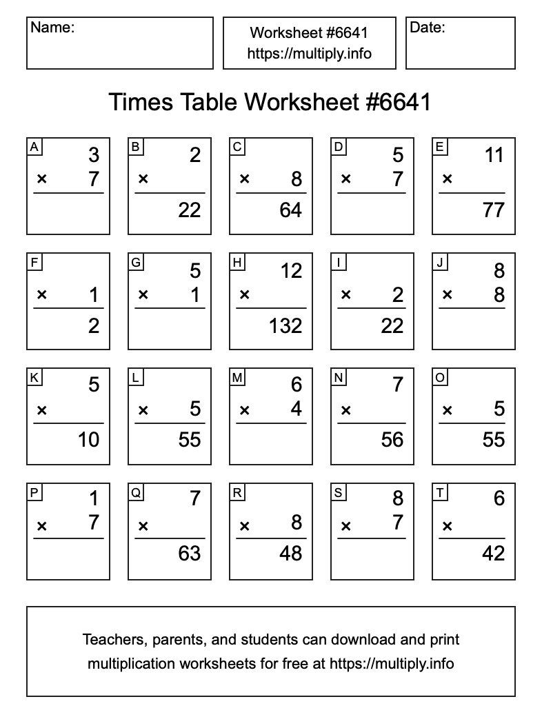 Times Table Worksheet #6641
