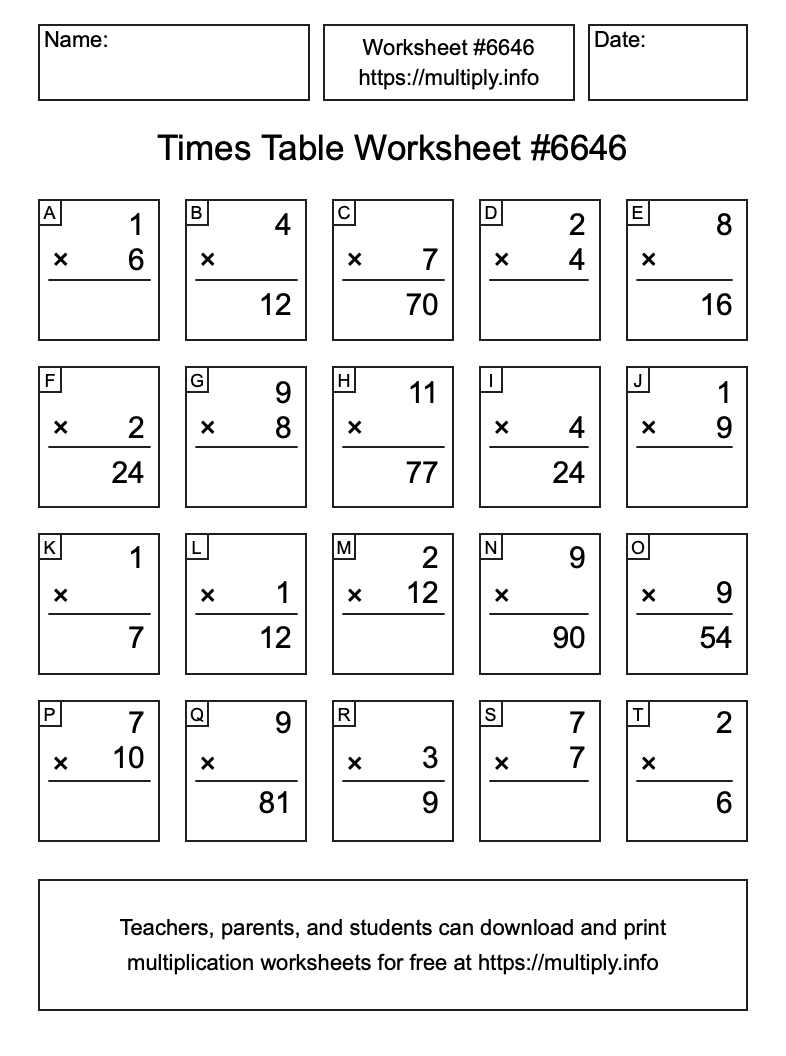 Times Table Worksheet #6646