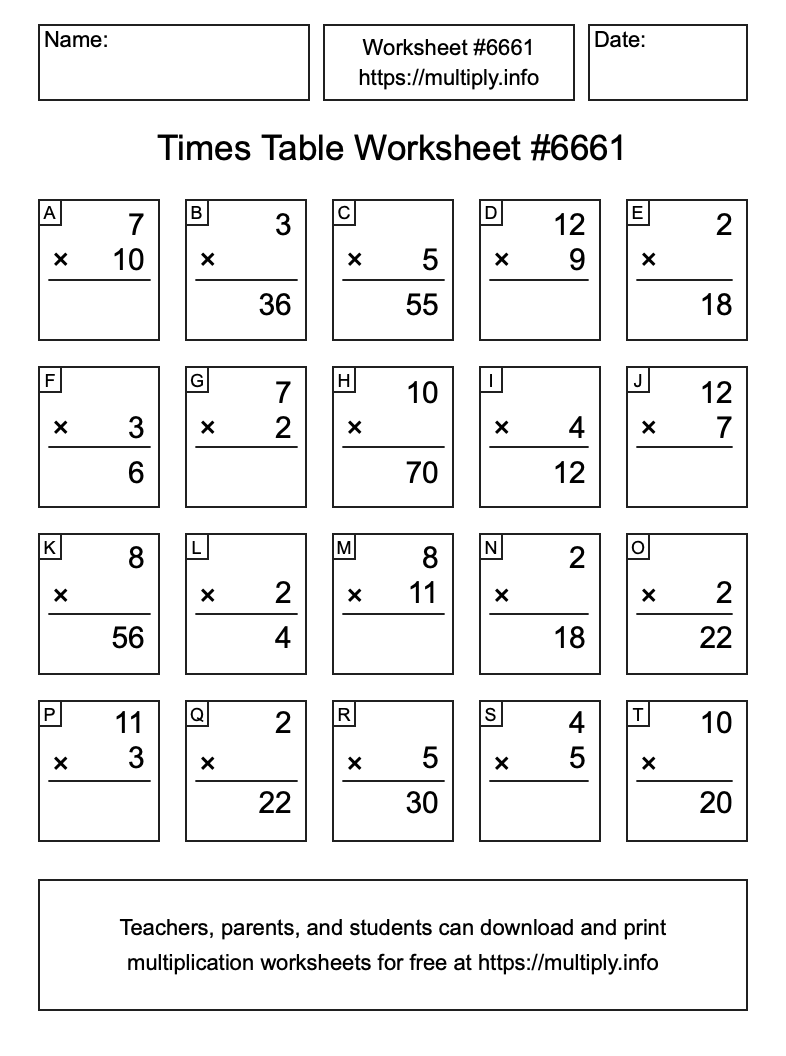 Times Table Worksheet #6661