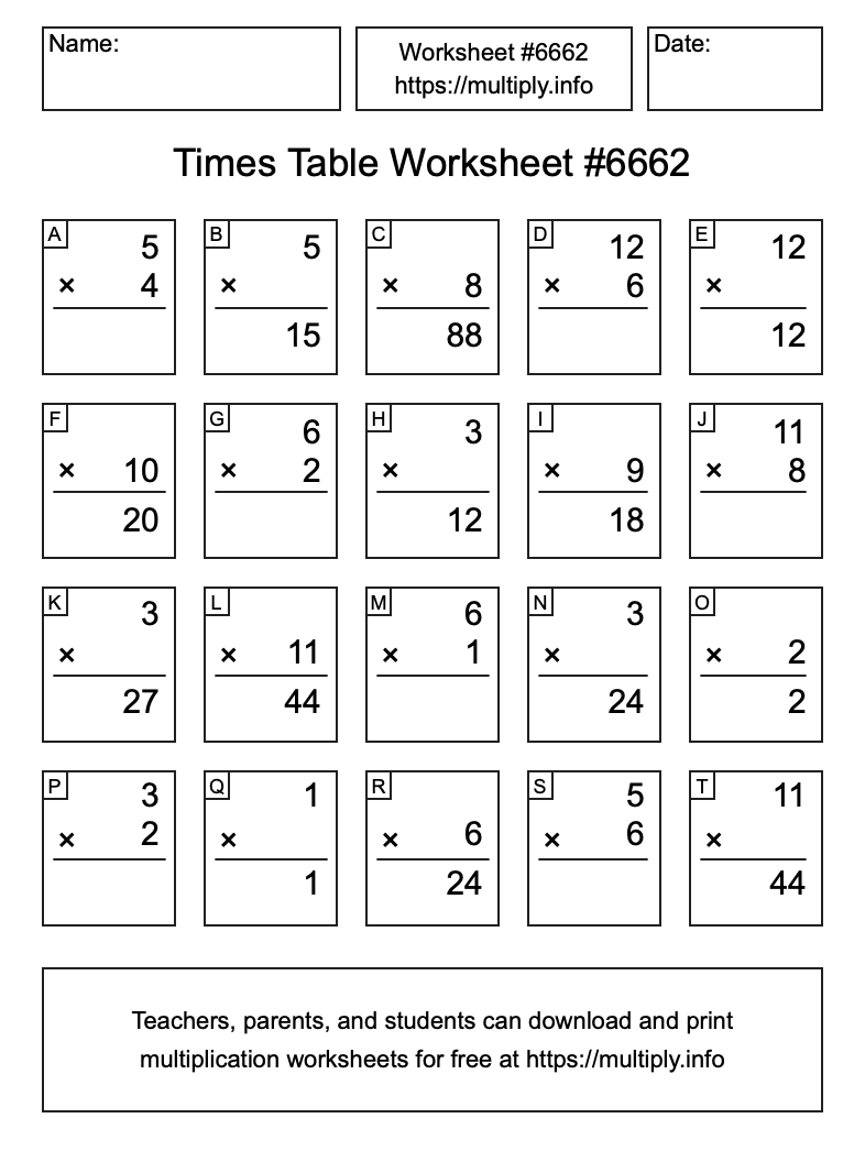 Times Table Worksheet #6662