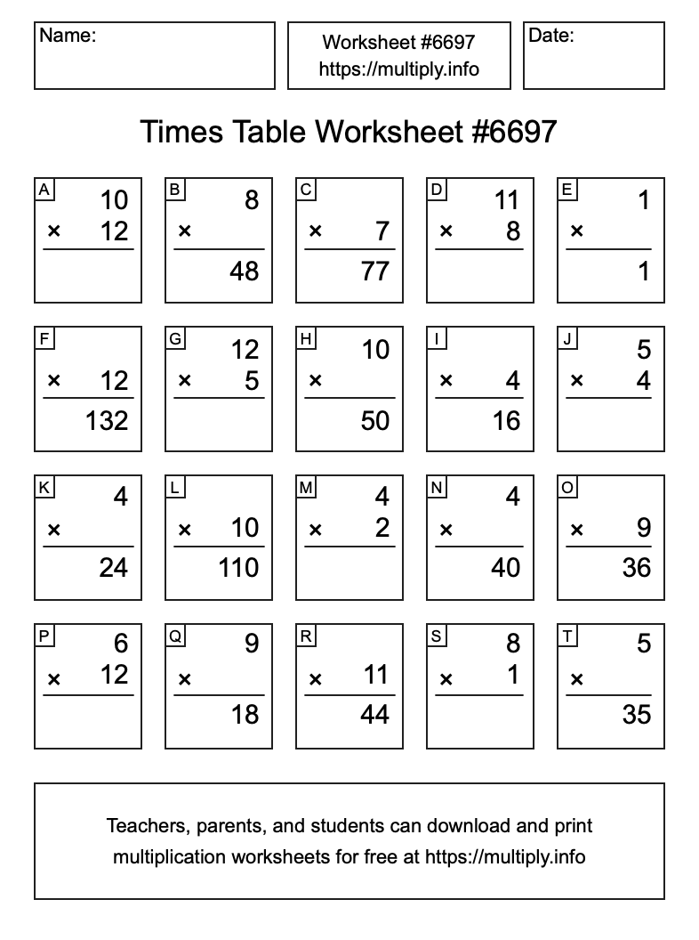 Times Table Worksheet #6697