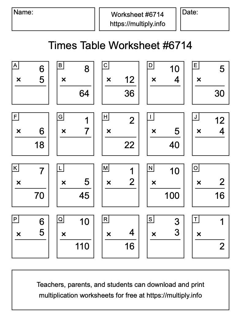 Times Table Worksheet #6714
