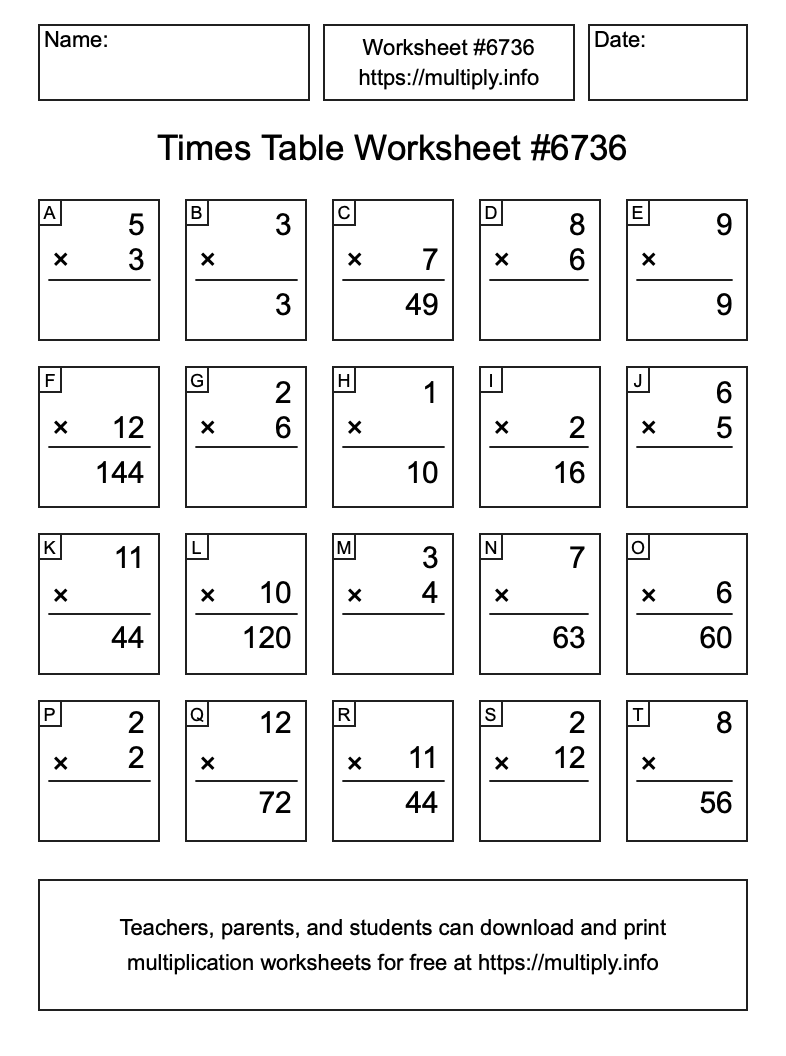 Times Table Worksheet #6736