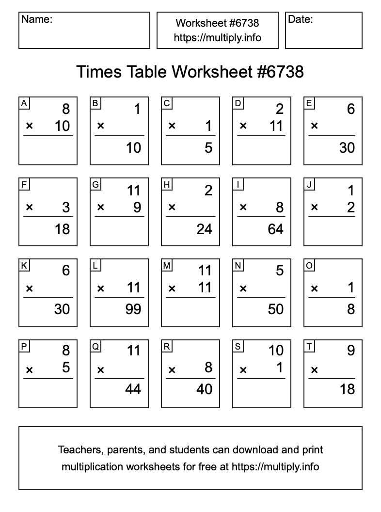 Times Table Worksheet #6738