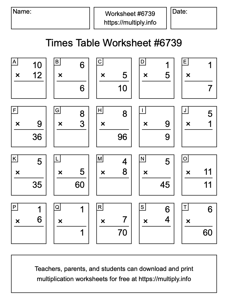 Times Table Worksheet #6739