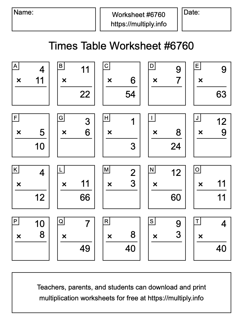 Times Table Worksheet #6760
