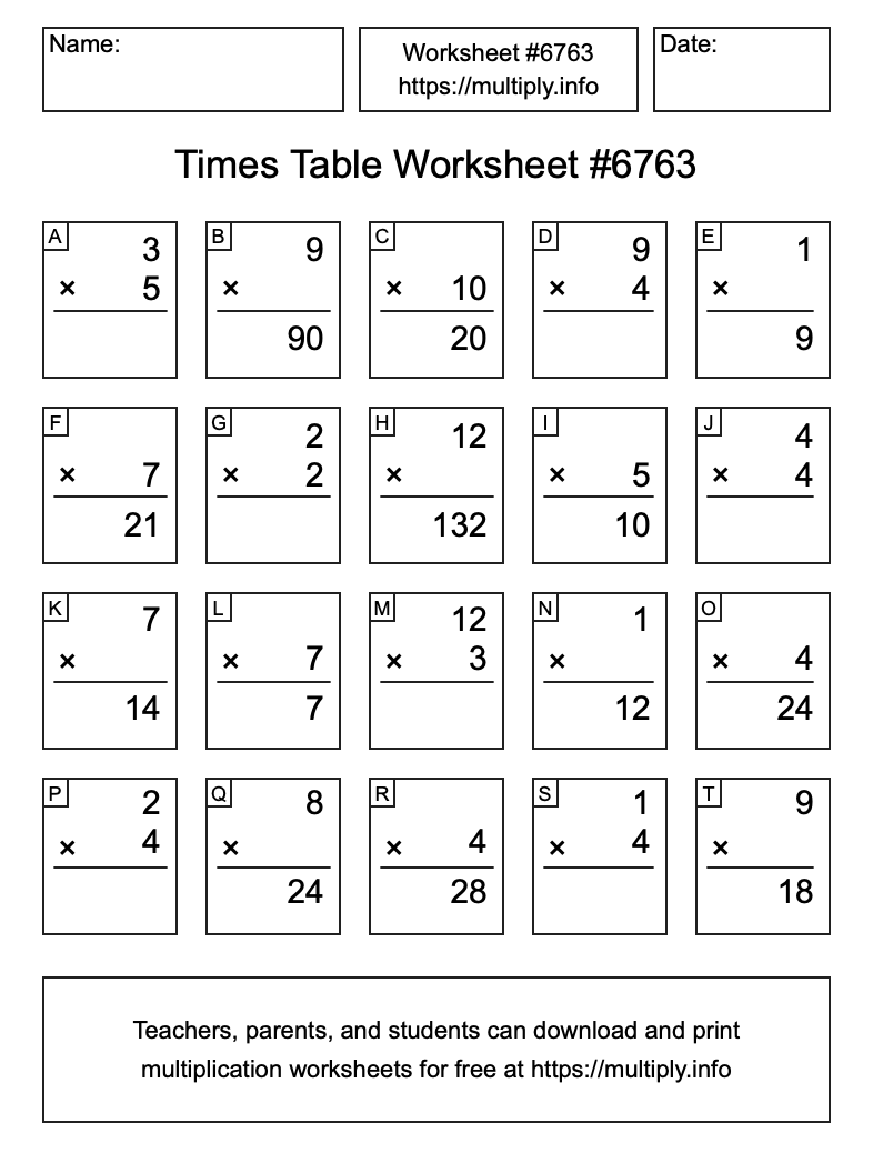 Times Table Worksheet #6763