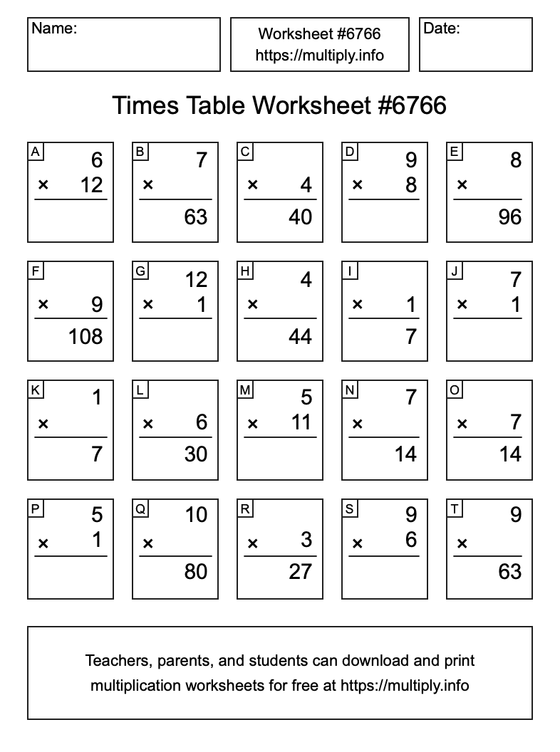 Times Table Worksheet #6766