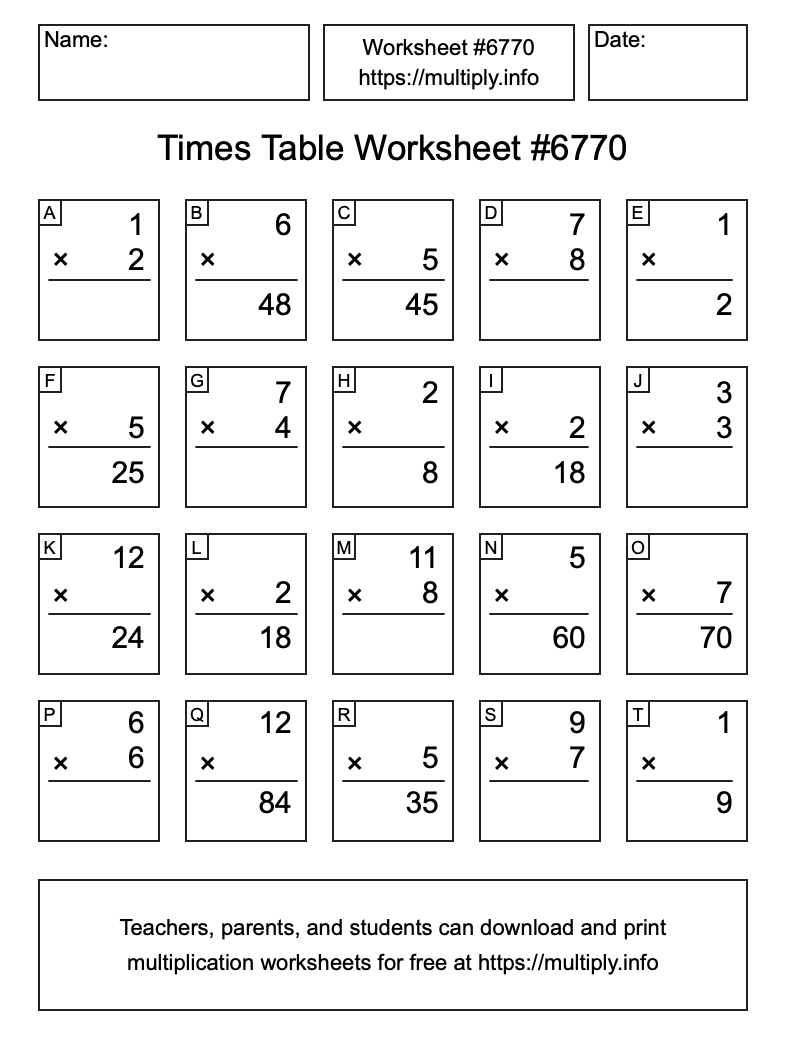 Times Table Worksheet #6770