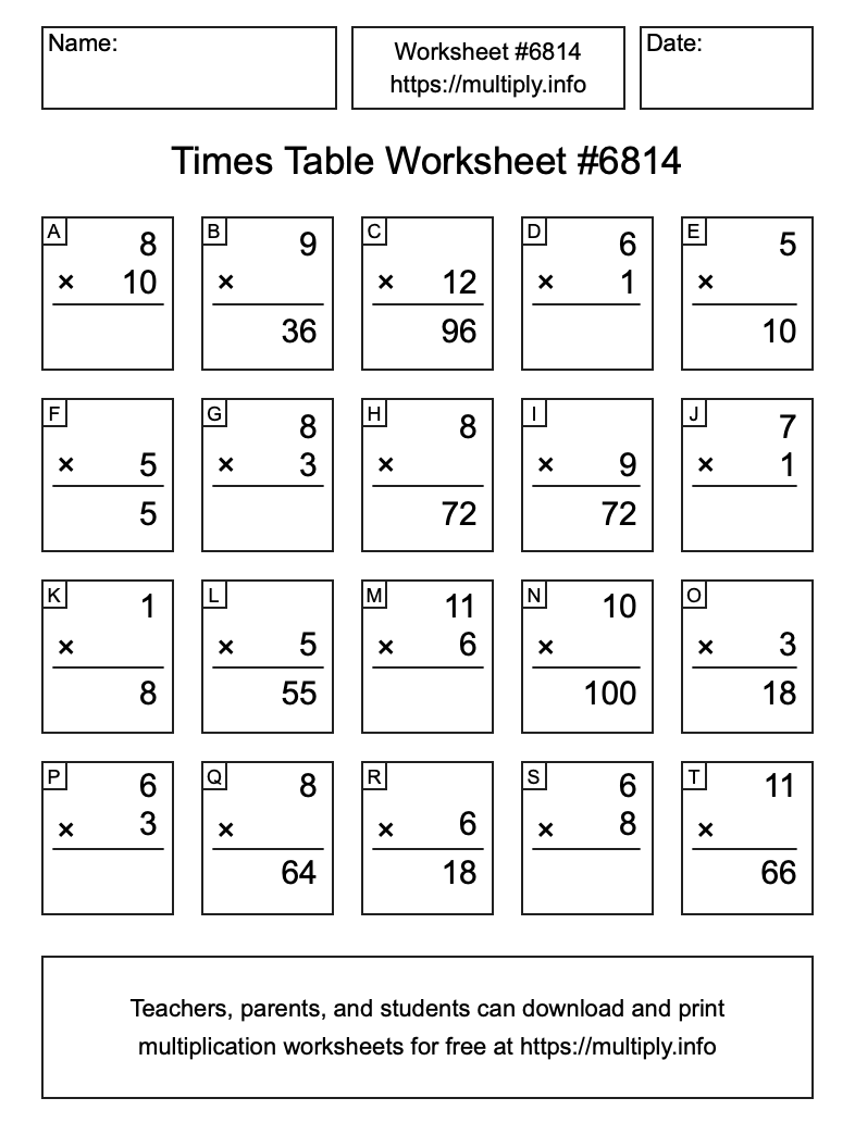 Times Table Worksheet #6814