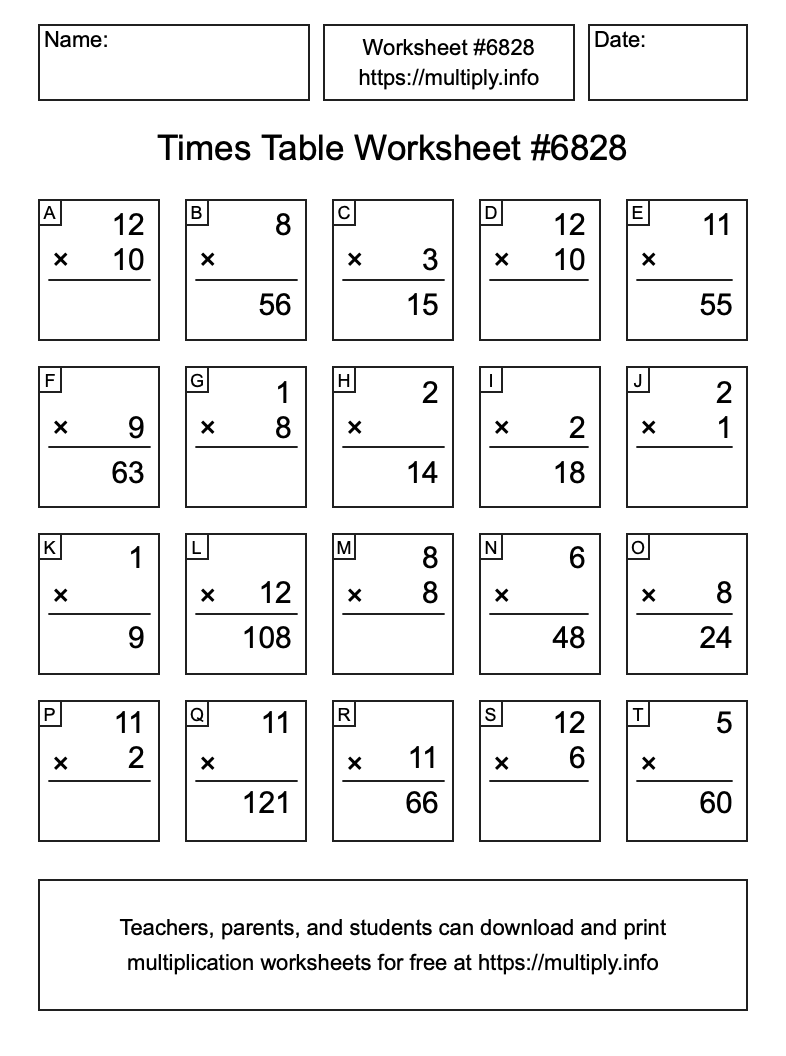 Times Table Worksheet #6828
