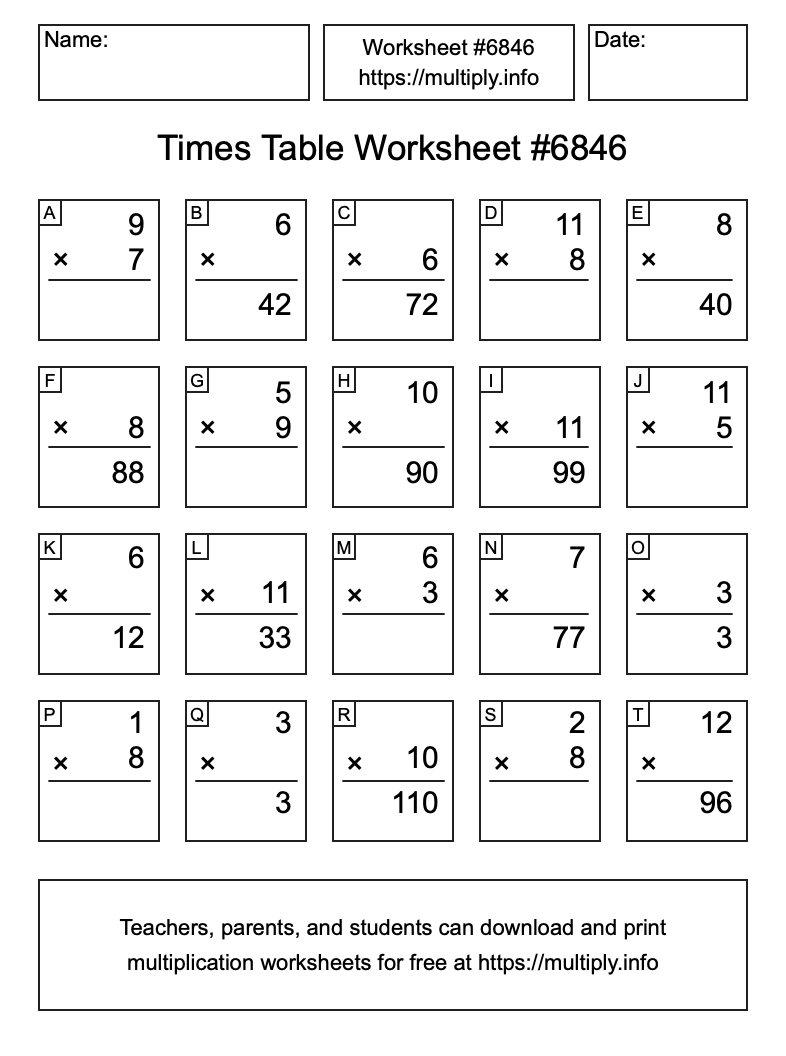 Times Table Worksheet #6846