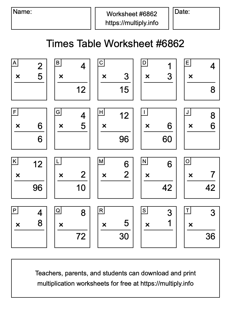 Times Table Worksheet #6862