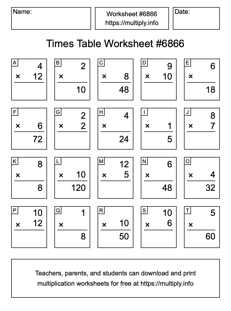 Times Table Worksheet #6866