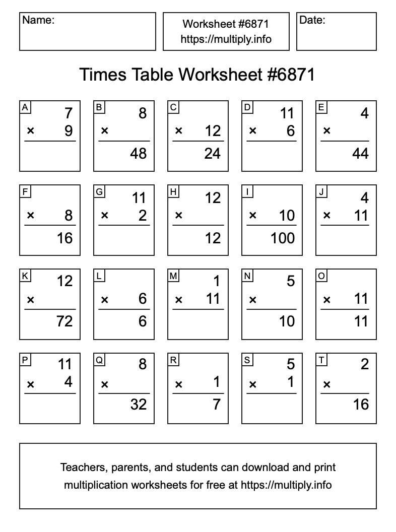 Times Table Worksheet #6871