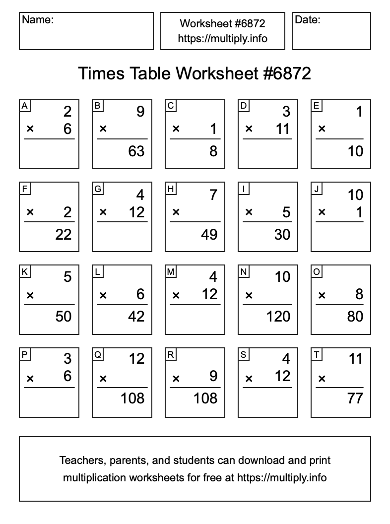 Times Table Worksheet #6872