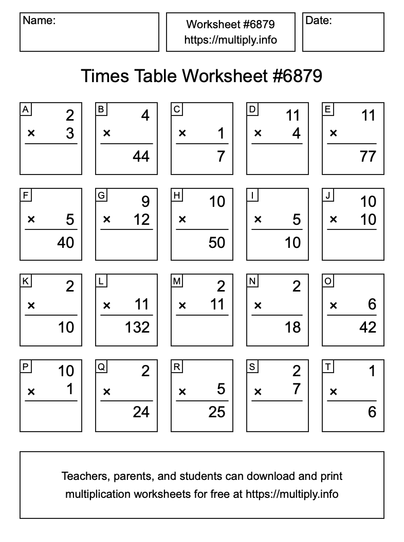 Times Table Worksheet #6879