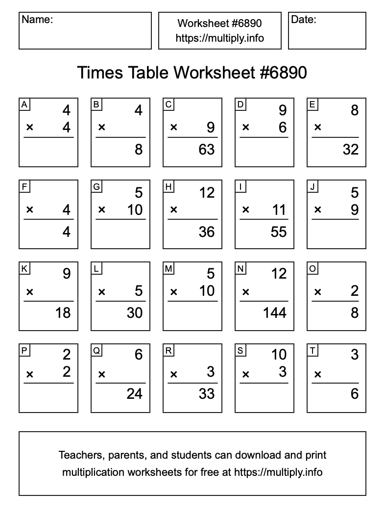 Times Table Worksheet #6890