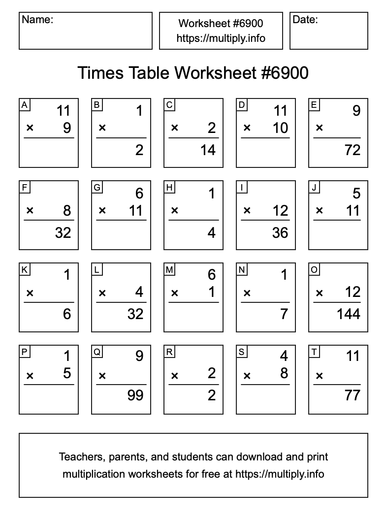 Times Table Worksheet #6900