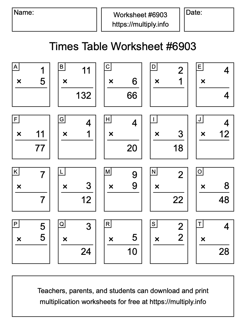 Times Table Worksheet #6903