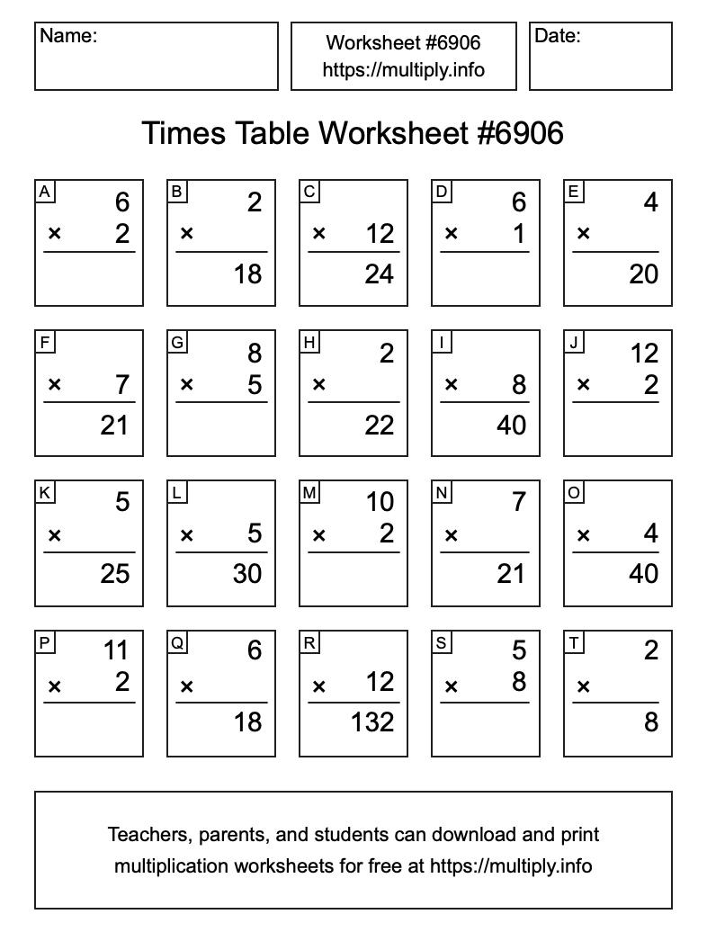 Times Table Worksheet #6906