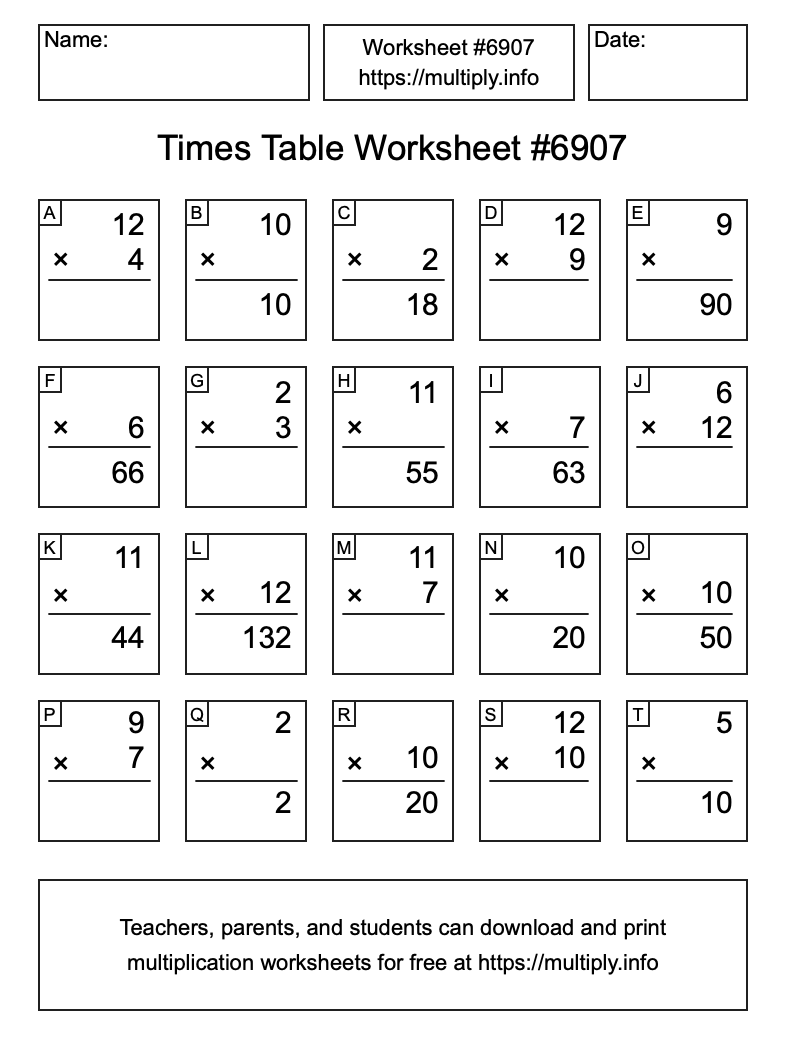 Times Table Worksheet #6907