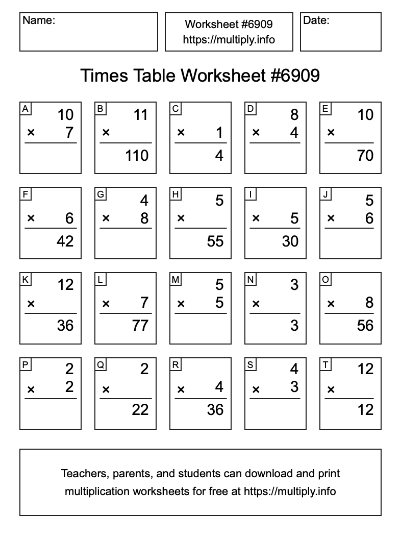 Times Table Worksheet #6909