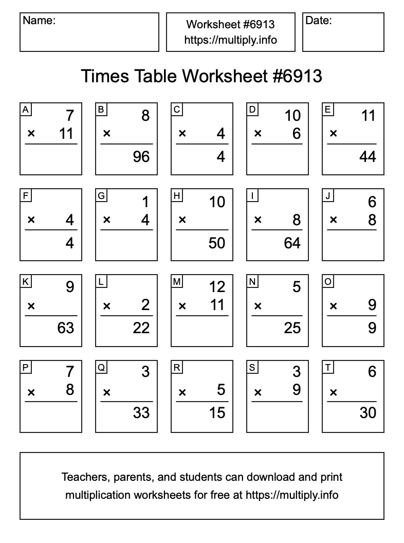Times Table Worksheet #6913