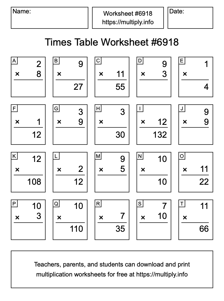Times Table Worksheet #6918