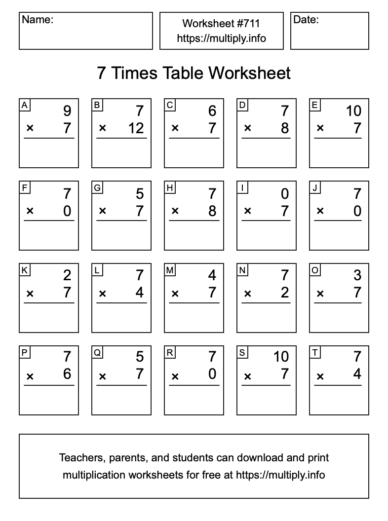 7 Times Table Worksheet #711