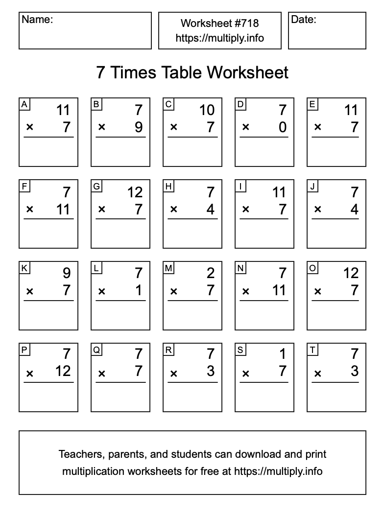 7 Times Table Worksheet #718