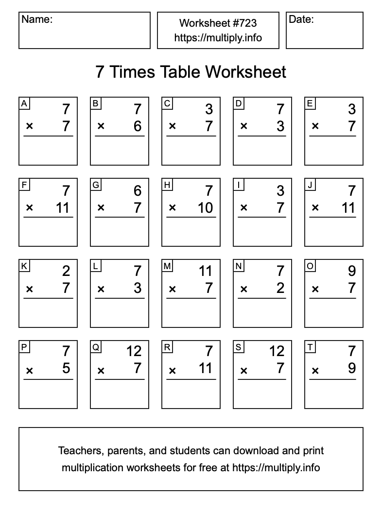 7 Times Table Worksheet #723