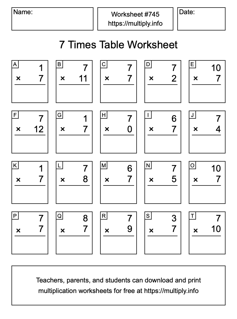 7 Times Table Worksheet #745