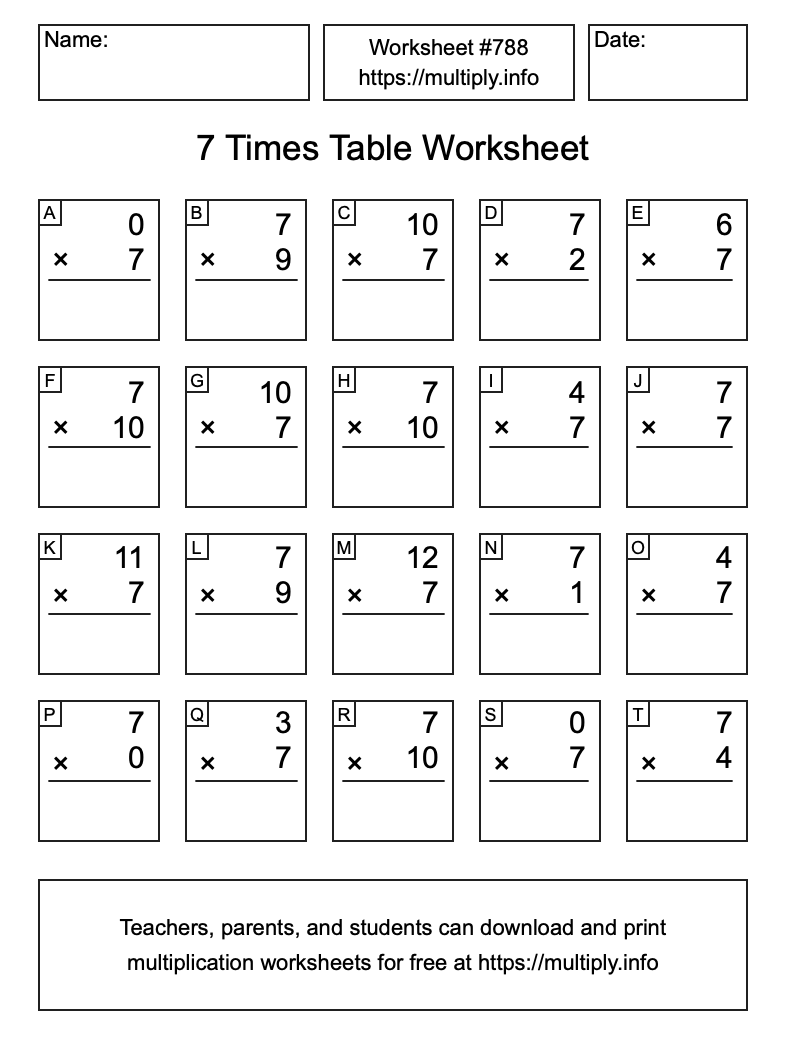 7 Times Table Worksheet #788